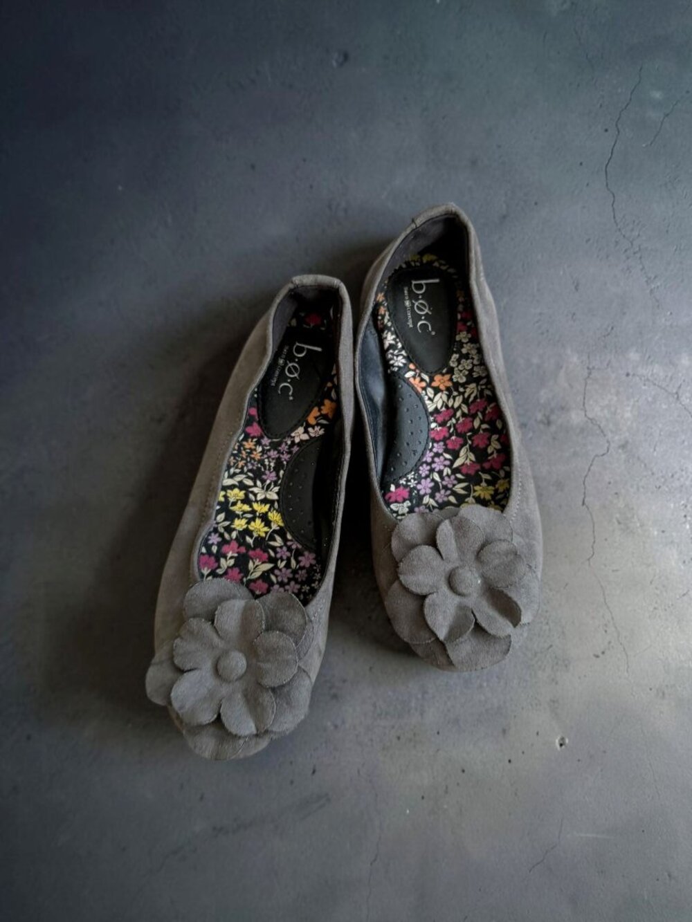 BOC Girls Gray Floral Ballet Flats Size 3